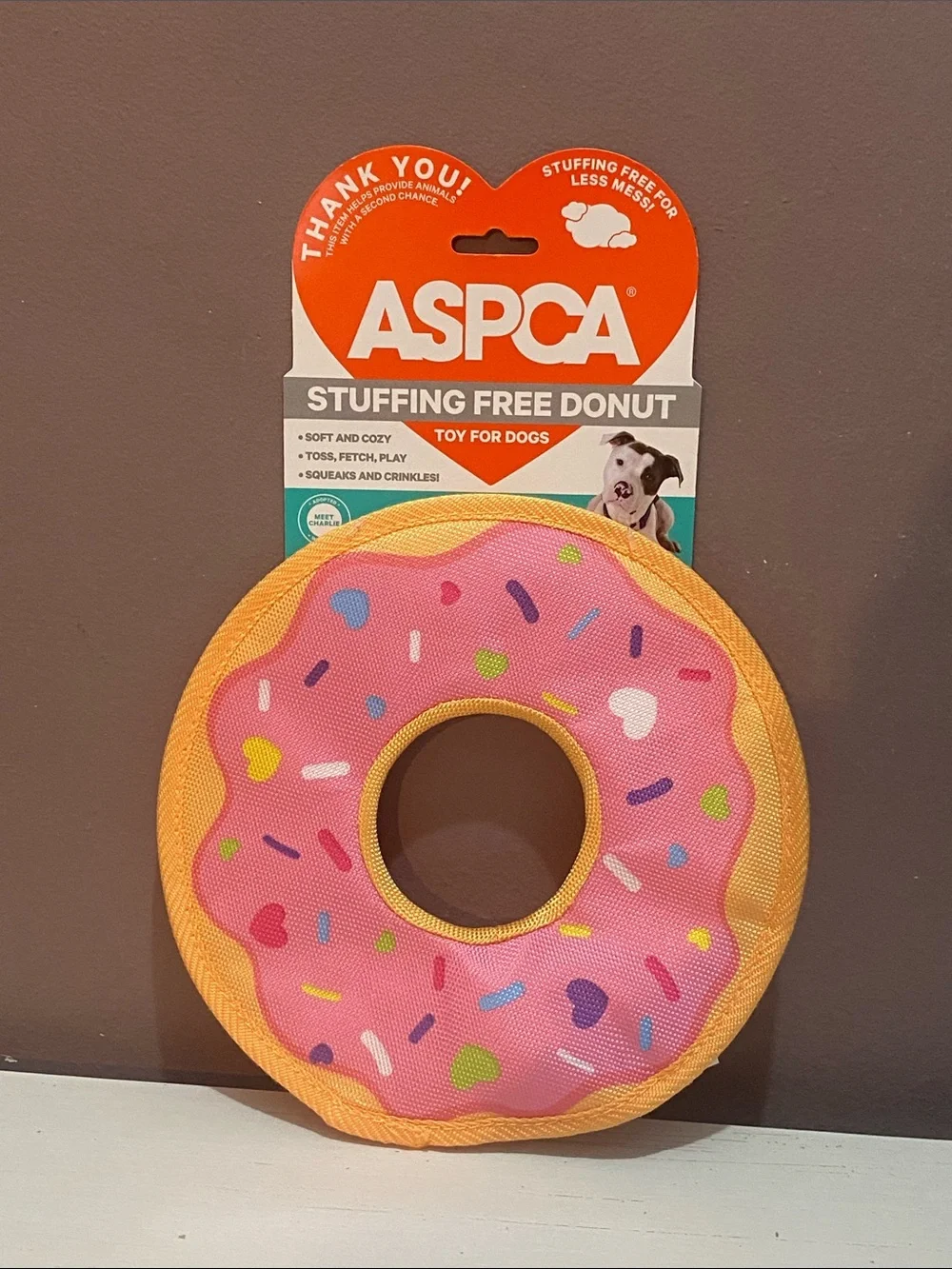 ASPCA - Pink Frosting Donut Dog Toy Stuffing Free